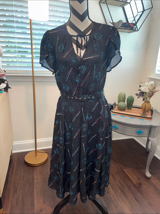 Unique Vintage Dresses & Skirts - Unique Vintage Harry Potter Patronus Wand Print Dahlia Swing Dress